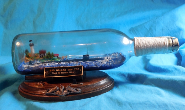 USS DALLAS SSN700 in a bottle with a working Lighthouse