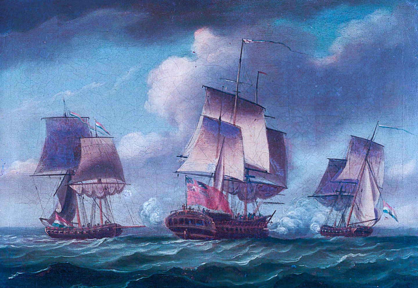R_Dodd_The 'Artois' capturing two Dutch privateers, 3 December 1781-recoloured2021.jpg
