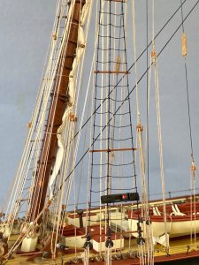 Furled foresail to fore mast, fore port shrouds and ratlines