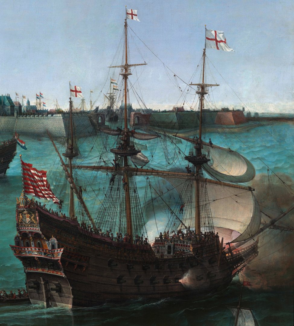 fragment Hendrik_Cornelisz._Vroom_-_The_Arrival_of_Elector_Frederick_V_of_the_Palatinate_and_Elizabeth_Stuart.jpg