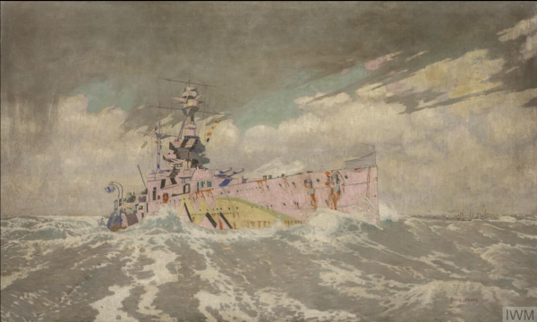 IWM Charles Pears, 1917 - 'Dazzled'; A Camouflaged Battleship; HMS Ramillies in a gale of wind.png