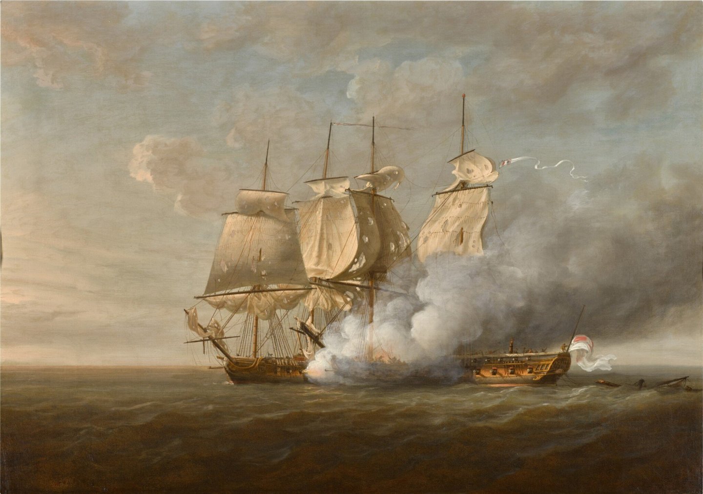Nicholas Pocock - Engagement between the French frigate Cléopâtre and HMS Nymph, under the command of Captain Edward Pellew, off Start Point, Devon 18 June 1793.jpg